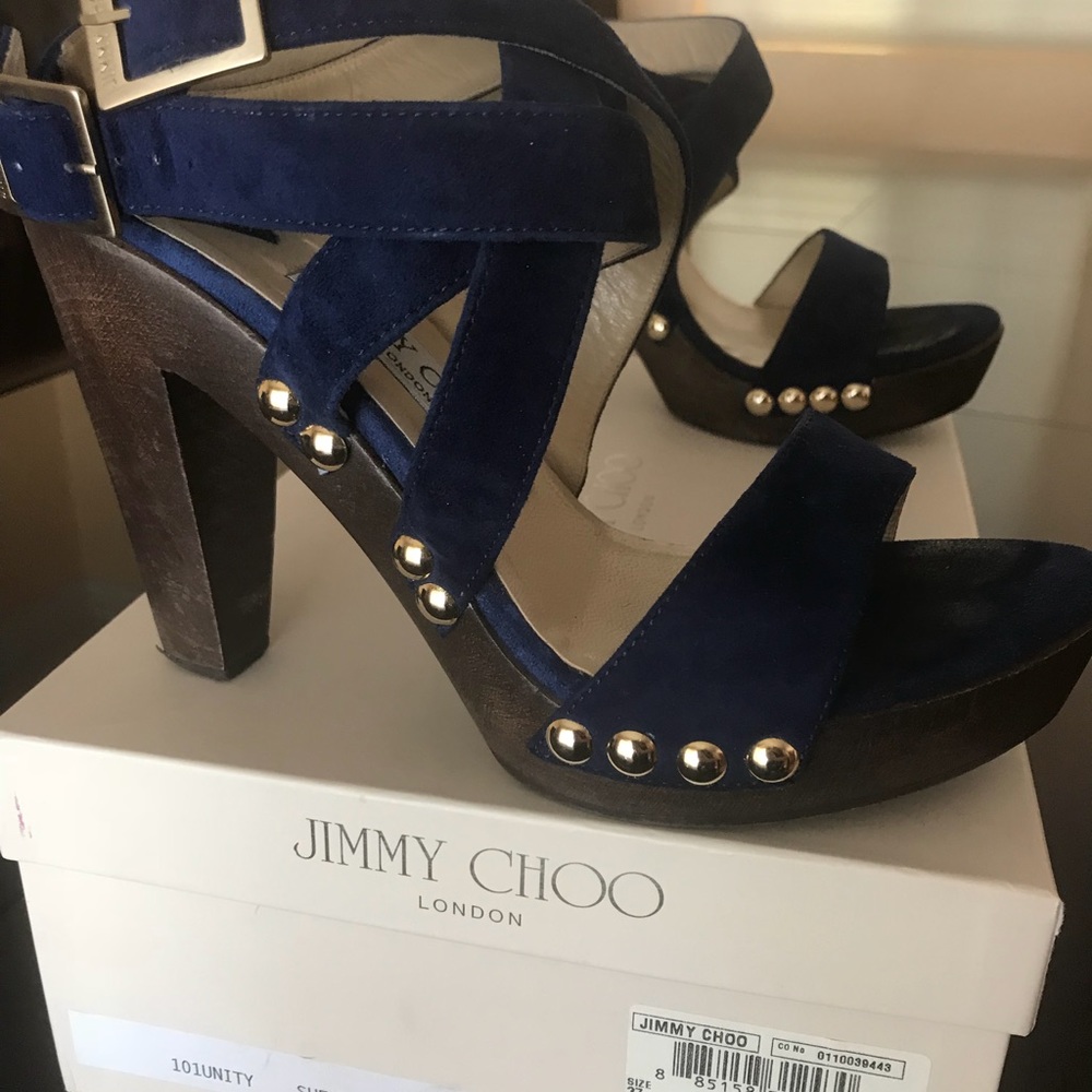 Jimmy Choo Dark Blue Suede Sandals - sz 7.